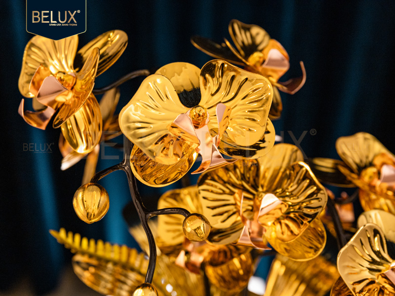 Chậu Lan Vàng Sen Mộc mạ vàng 24k cao 37cm